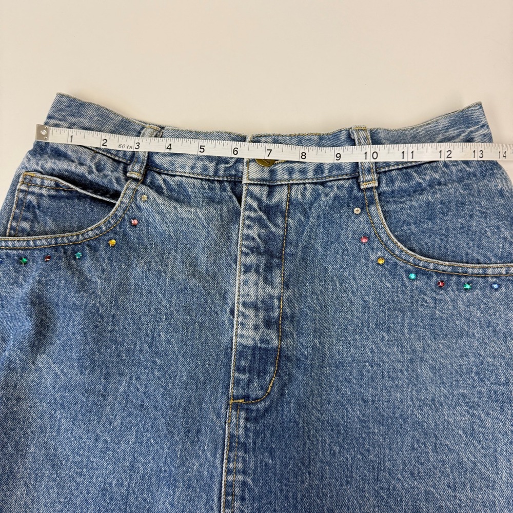 Vintage 1980s Guess Marciano Denim Mini Skirt Size 30 Sparkle Festival Frayed - Picture 7 of 9